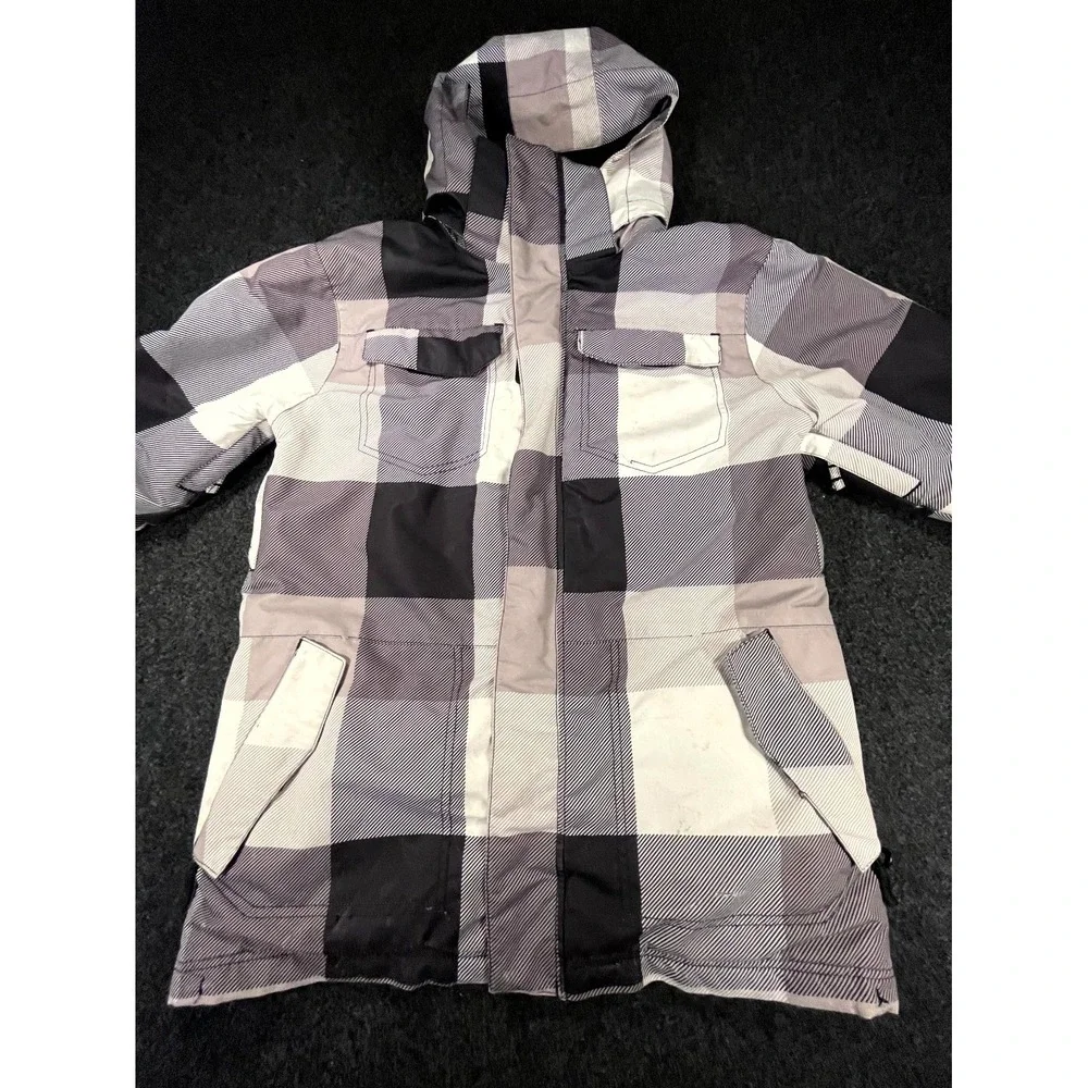 Pulse Winter Ski Jacket Youth Large 16 18 Gray Black Plaid Pockets Hooded Coat